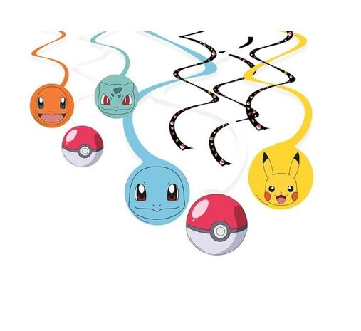 Amscan Pokemon Pikachu Hanging Decoration Swirls | 6 pieces