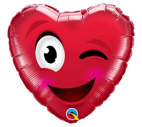 Qualatex Folie ballon Hart Smiley Knipoog ( 46cm) gevuld met helium Qualatex Folie ballon Hart Smiley Knipoog ( 46cm) gevuld met helium