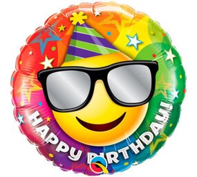 Qualatex Ballon aluminium Joyeux Anniversaire Smiley (46cm) rempli d'hélium