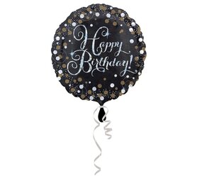 Anagram Folienballon Funkelndes silber-goldenes Happy Birthday (46cm) gefüllt mit Helium
