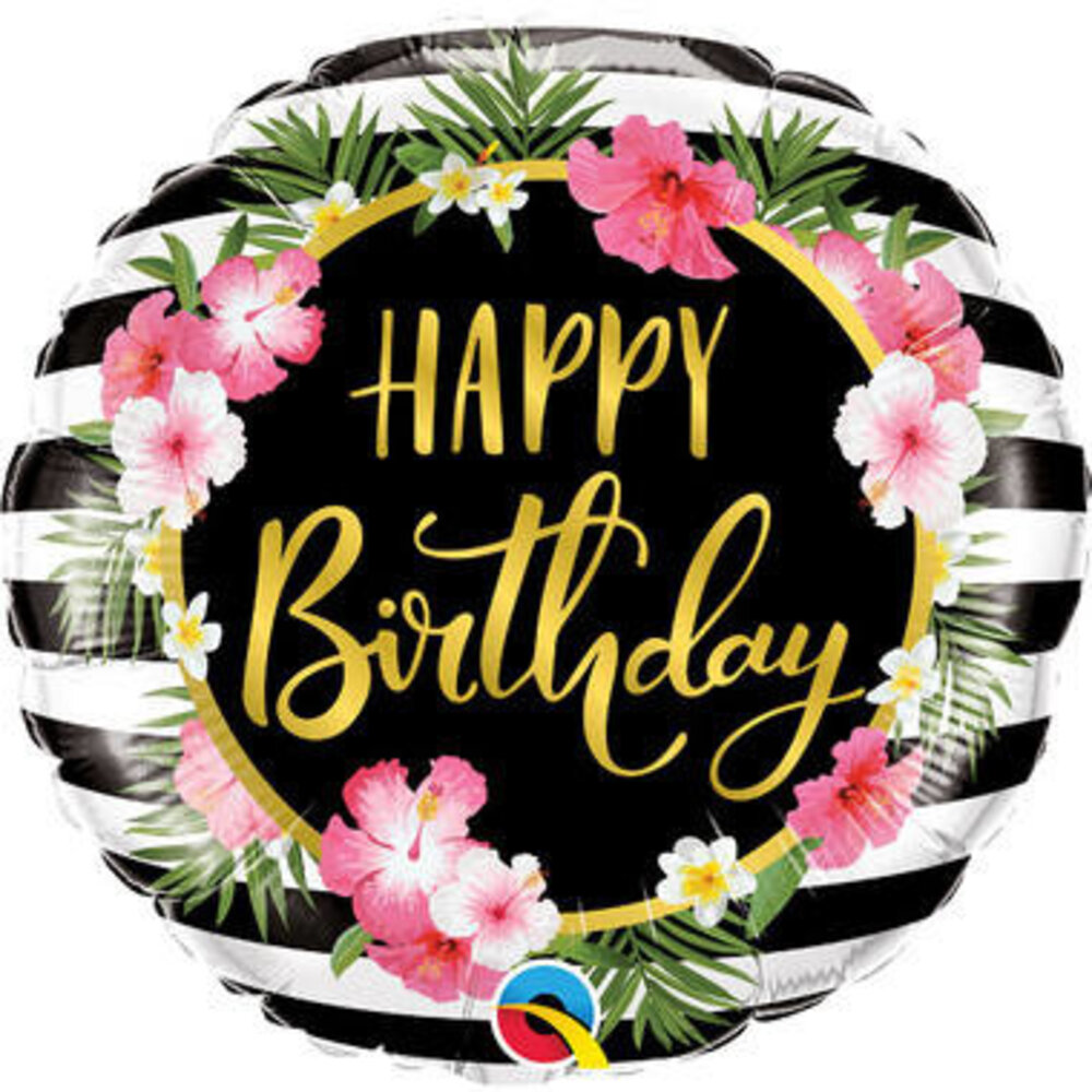 Qualatex Heliumballon „Happy Birthday Tropical Flowers“ (46 cm), gefüllt mit Helium Qualatex Heliumballon „Happy Birthday Tropical Flowers“ (46 cm), gefüllt mit Helium
