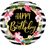 Qualatex Heliumballon „Happy Birthday Tropical Flowers“ (46 cm), gefüllt mit Helium