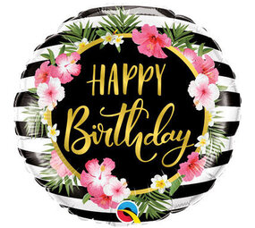 Qualatex Helium Ballon Happy Birthday Tropical Flowers (46cm) gevuld met helium Qualatex Helium Ballon Happy Birthday Tropical Flowers (46cm) gevuld met helium