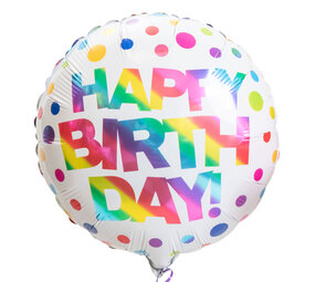 Qualatex Happy Birthday Helium Ballon Stippen (45cm) gevuld met helium Qualatex Happy Birthday Helium Ballon Stippen (45cm) gevuld met helium