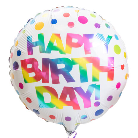 Qualatex Happy Birthday Helium Ballon Stippen (45cm) gevuld met helium Qualatex Happy Birthday Helium Ballon Stippen (45cm) gevuld met helium