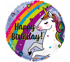 Qualatex Helium Ballon Eenhoorn Regenboog Happy Birthday 45cm |  gevuld met helium Qualatex Helium Ballon Eenhoorn Regenboog Happy Birthday 45cm |  gevuld met helium