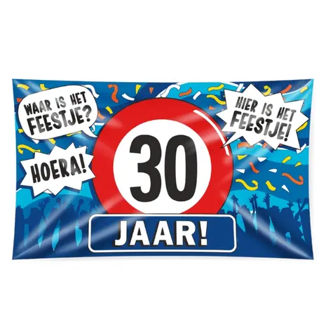 Paper Dreams Gevelvlag 30 jaar verkeersbord XXL  | 150x90cm