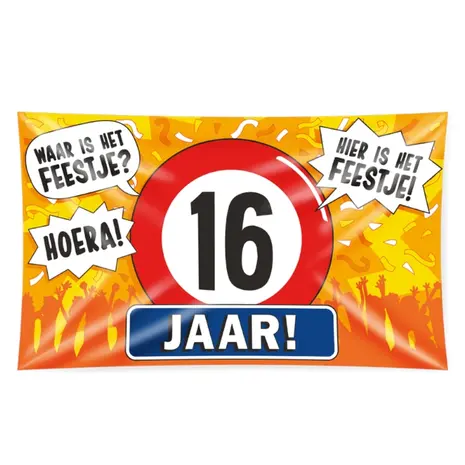 Paper Dreams Facade flag 16 years of traffic sign XXL | 150x90cm Paper Dreams Facade flag 16 years of traffic sign XXL | 150x90cm