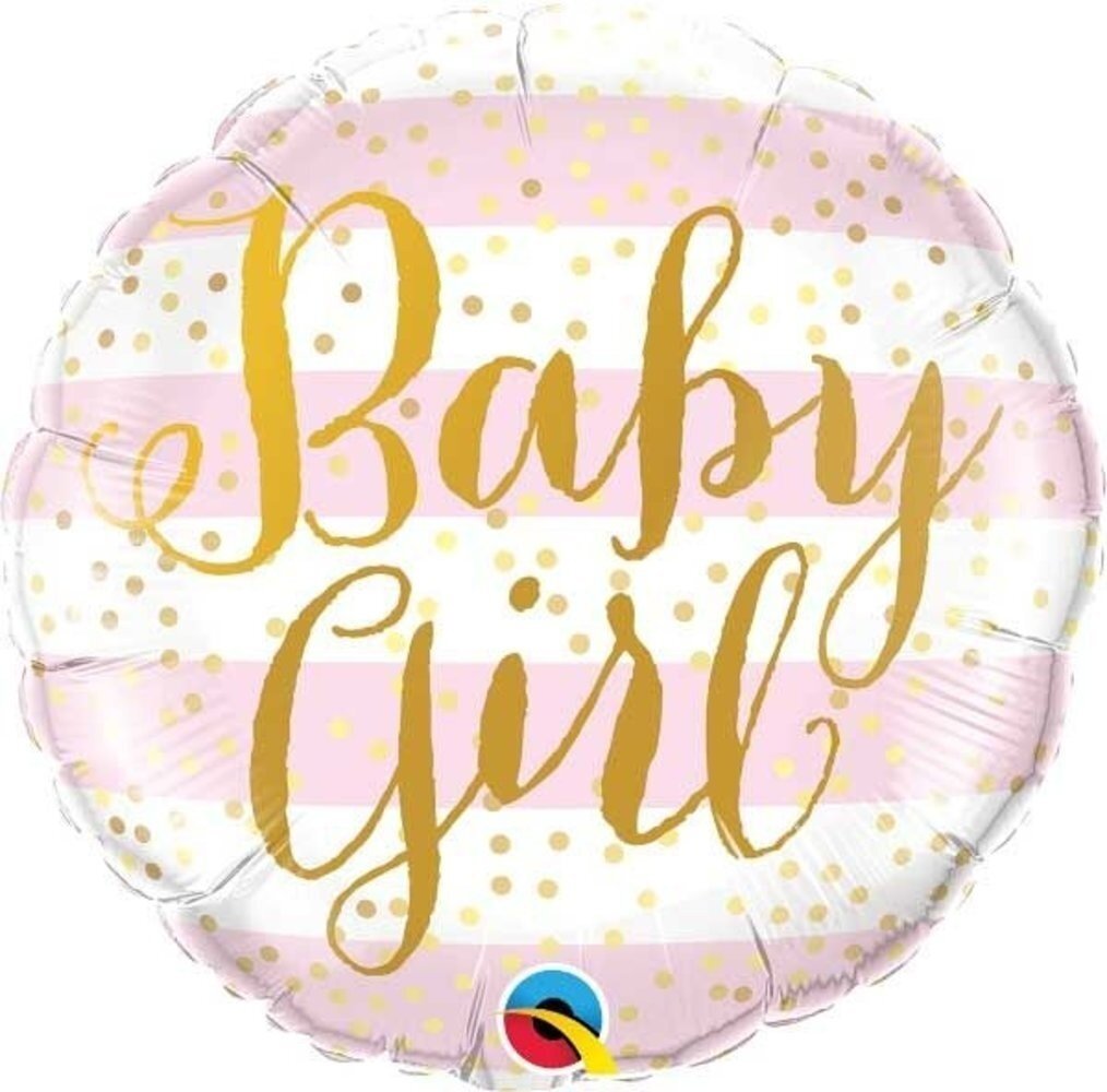 Qualatex Helium ballon Baby Girl Pink Stripes (45cm) gevuld met helium Qualatex Helium ballon Baby Girl Pink Stripes (45cm) gevuld met helium