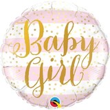 Qualatex Helium ballon Baby Girl Pink Stripes (45cm) gevuld met helium Qualatex Helium ballon Baby Girl Pink Stripes (45cm) gevuld met helium