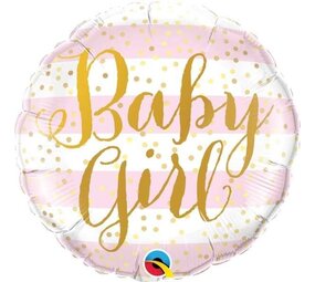 Qualatex Helium ballon Baby Girl Pink Stripes (45cm) gevuld met helium Qualatex Helium ballon Baby Girl Pink Stripes (45cm) gevuld met helium