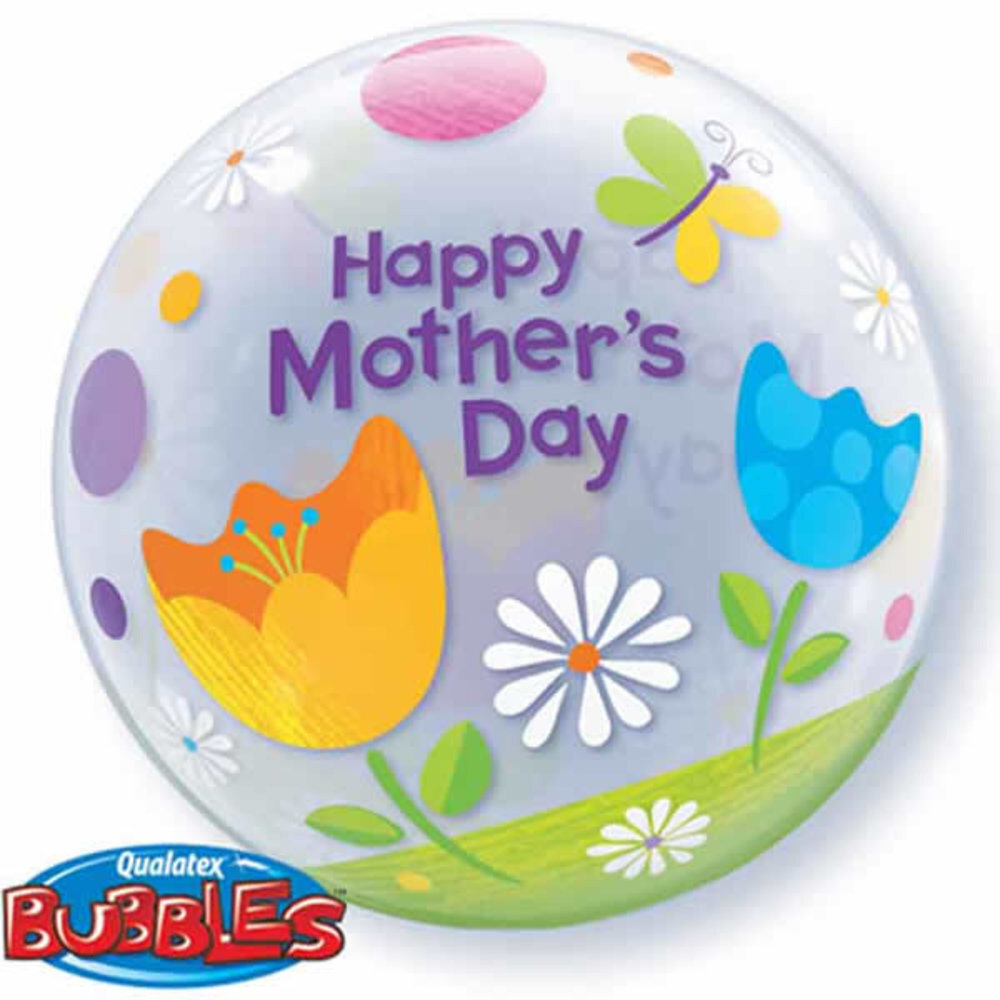 Qualatex Helium Balloon Bubble Happy Mother's Day Flowers (56cm) filled with helium Qualatex Helium Balloon Bubble Happy Mother's Day Flowers (56cm) filled with helium