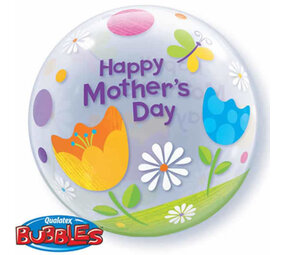 Qualatex Helium Balloon Bubble Happy Mother's Day Flowers (56cm) filled with helium Qualatex Helium Balloon Bubble Happy Mother's Day Flowers (56cm) filled with helium