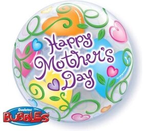 Qualatex Helium Ballon Bubble Happy Mother's Day  (56cm) gevuld met helium Qualatex Helium Ballon Bubble Happy Mother's Day  (56cm) gevuld met helium