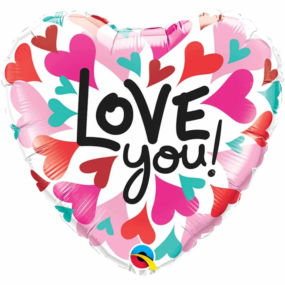 Qualatex Foil balloon Love you! hearts (45cm) filled with helium Qualatex Foil balloon Love you! hearts (45cm) filled with helium