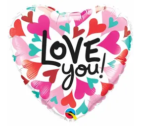 Qualatex Foil balloon Love you! hearts (45cm) filled with helium Qualatex Foil balloon Love you! hearts (45cm) filled with helium