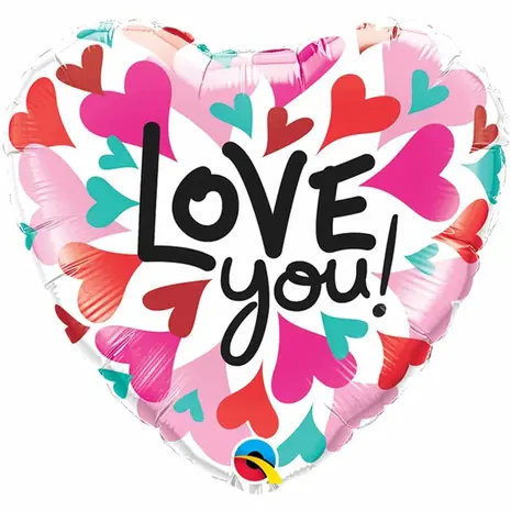 Qualatex Foil balloon Love you! hearts (45cm) filled with helium Qualatex Foil balloon Love you! hearts (45cm) filled with helium