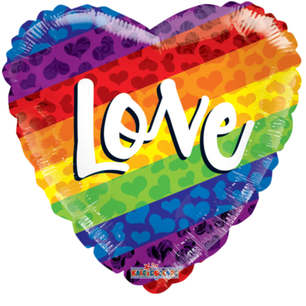 Helium ballon LOVE Hart Regenboog  (45cm) gevuld met helium