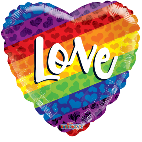 Helium ballon LOVE Hart Regenboog  (45cm) gevuld met helium