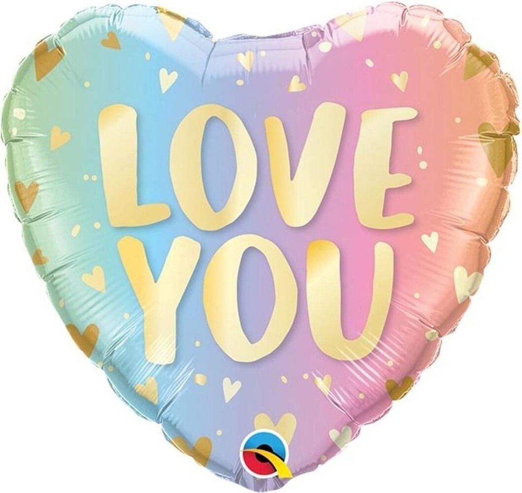 Qualatex Folie Ballon Love You Pastel   (45cm) gevuld met helium Qualatex Folie Ballon Love You Pastel   (45cm) gevuld met helium