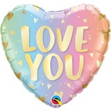 Qualatex Folie Ballon Love You Pastel   (45cm) gevuld met helium Qualatex Folie Ballon Love You Pastel   (45cm) gevuld met helium