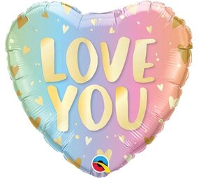 Qualatex Folie Ballon Love You Pastel   (45cm) gevuld met helium Qualatex Folie Ballon Love You Pastel   (45cm) gevuld met helium