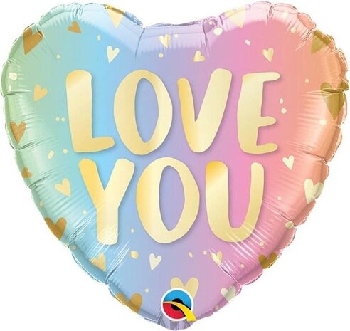 Qualatex Folie Ballon Love You Pastel   (45cm) gevuld met helium Qualatex Folie Ballon Love You Pastel   (45cm) gevuld met helium