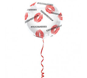 Folat Folie ballon "#hugs&kisses"  (45cm) gevuld met helium
