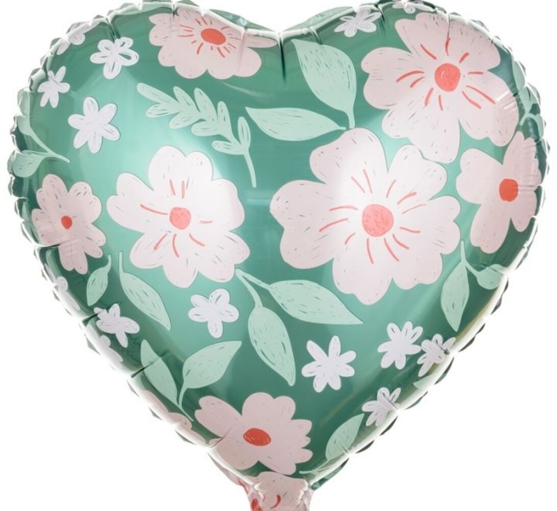 Partydeco Folienballon Blumen Herzform 45cm | gefüllt mit Helium