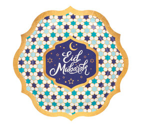 Boland Eid Mubarak Borden Blauw-Goud 23 cm | 8 stuks