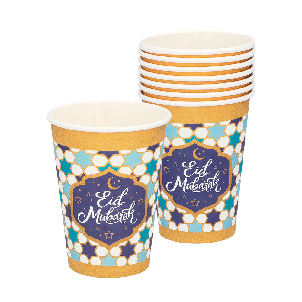 Boland Eid Mubarak Becher Blau-Gold 250ml | 8 Stück Boland Eid Mubarak Becher Blau-Gold 250ml | 8 Stück