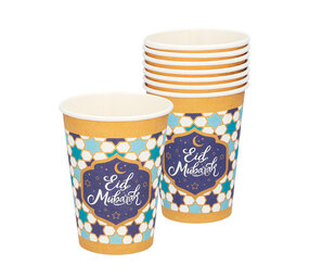 Boland Eid Mubarak Bekers Blauw-Goud 250ml | 8 stuks Boland Eid Mubarak Bekers Blauw-Goud 250ml | 8 stuks