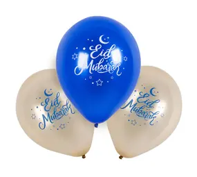 Boland Eid Mubarak Ballonnen Blauw-Goud 25cm | 6 stuks Boland Eid Mubarak Ballonnen Blauw-Goud 25cm | 6 stuks