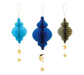 Boland Eid Mubarak Honeycombs Blauw-Goud | 3 stuks Boland Eid Mubarak Honeycombs Blauw-Goud | 3 stuks