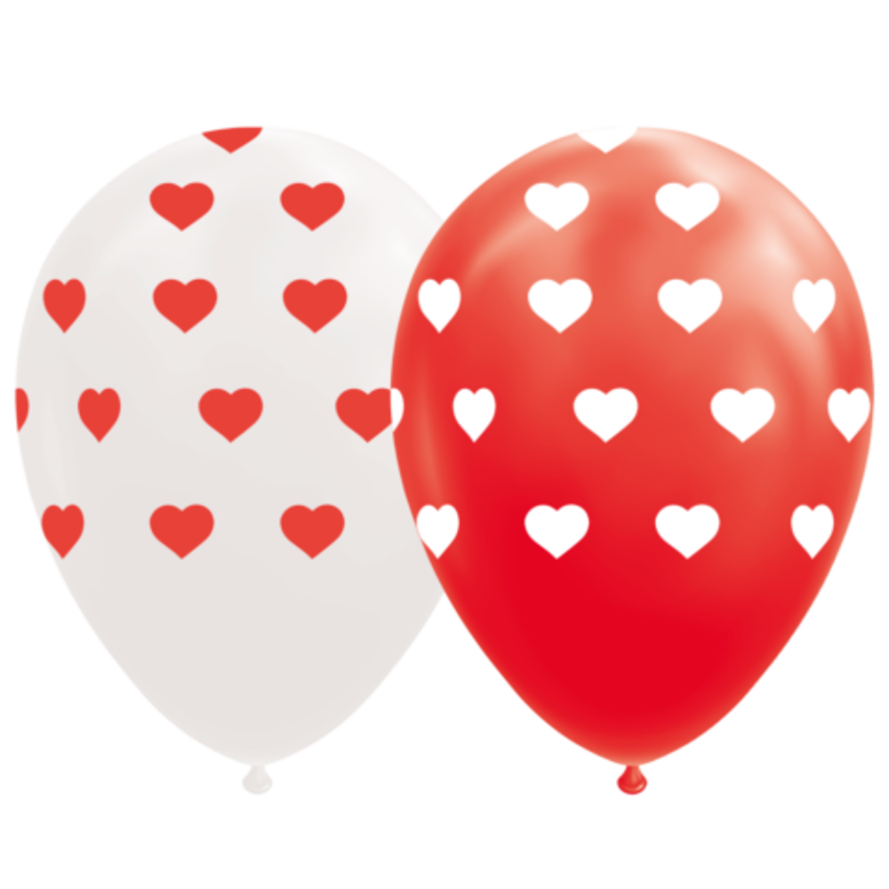 Ballons Coeurs Rouge-Blanc 30cm | 8 pièces