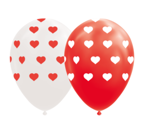 Hearts Balloons Red-White 30cm | 8 pieces