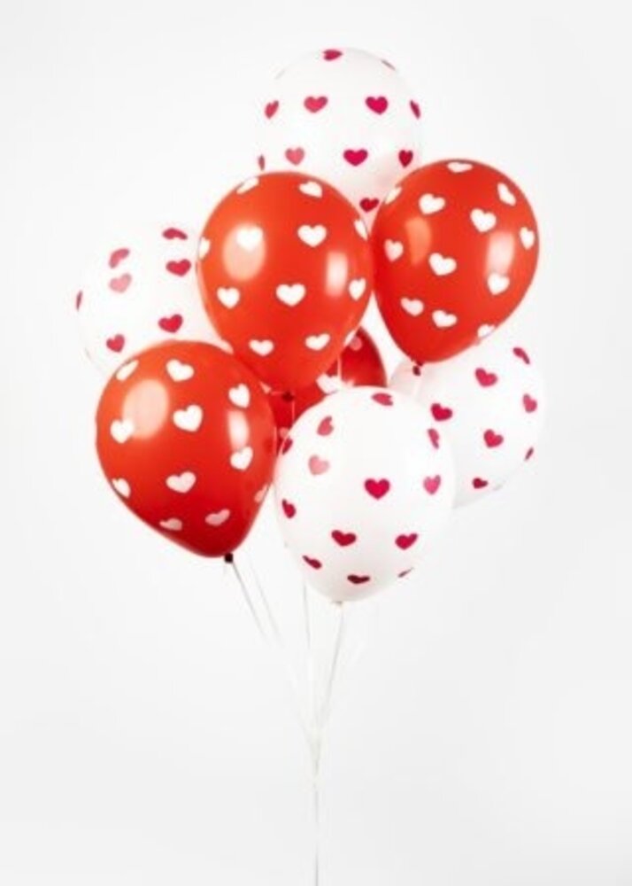 Hartjes Ballonnen Rood-Wit 30cm | 8 stuks