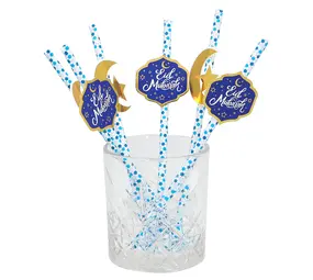 Boland Eid Mubarak Strohhalme Blau-Gold 20cm | pro 6 Stück Boland Eid Mubarak Strohhalme Blau-Gold 20cm | pro 6 Stück