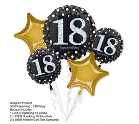 Anagram 18 ans Bouquet de ballons Pétillant | 5 pièces Anagram 18 ans Bouquet de ballons Pétillant | 5 pièces