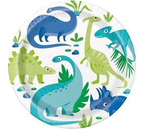 Unique Party Dinosaurus Blauw & Groen Borden 23cm | 8 stuks