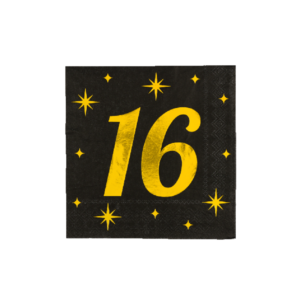 Paper Dreams Servietten 16 Jahre Gold-Schwarz Classy 33x33cm | pro 16 Stück Paper Dreams Servietten 16 Jahre Gold-Schwarz Classy 33x33cm | pro 16 Stück