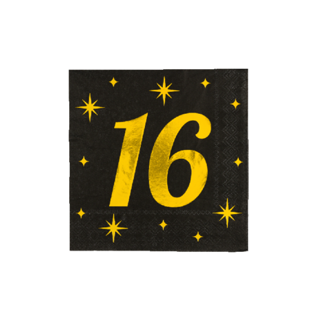 Paper Dreams Servietten 16 Jahre Gold-Schwarz Classy 33x33cm | pro 16 Stück Paper Dreams Servietten 16 Jahre Gold-Schwarz Classy 33x33cm | pro 16 Stück
