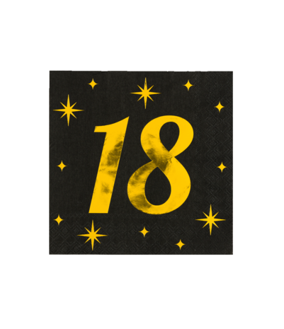 Paper Dreams Napkins 18 Years Gold-Black Classy 33x33cm | per 16 pcs Paper Dreams Napkins 18 Years Gold-Black Classy 33x33cm | per 16 pcs
