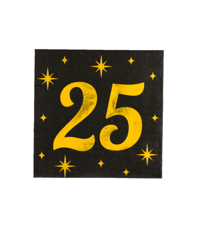 Paper Dreams Servetten 25 Jaar Goud-Zwart Classy 33x33cm | per 16 stuks