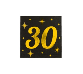 Paper Dreams Servetten 30 Jaar Goud-Zwart Classy 33x33cm | per 16 stuks Paper Dreams Servetten 30 Jaar Goud-Zwart Classy 33x33cm | per 16 stuks