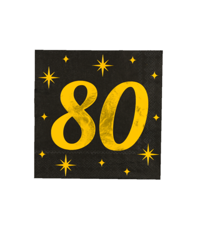 Paper Dreams Servetten 80 Jaar Goud-Zwart Classy 33x33cm | per 16 stuks