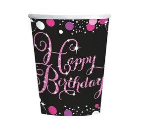 Amscan Cups Happy Birthday Sparkling Pink 200ml | 8 pieces Amscan Cups Happy Birthday Sparkling Pink 200ml | 8 pieces