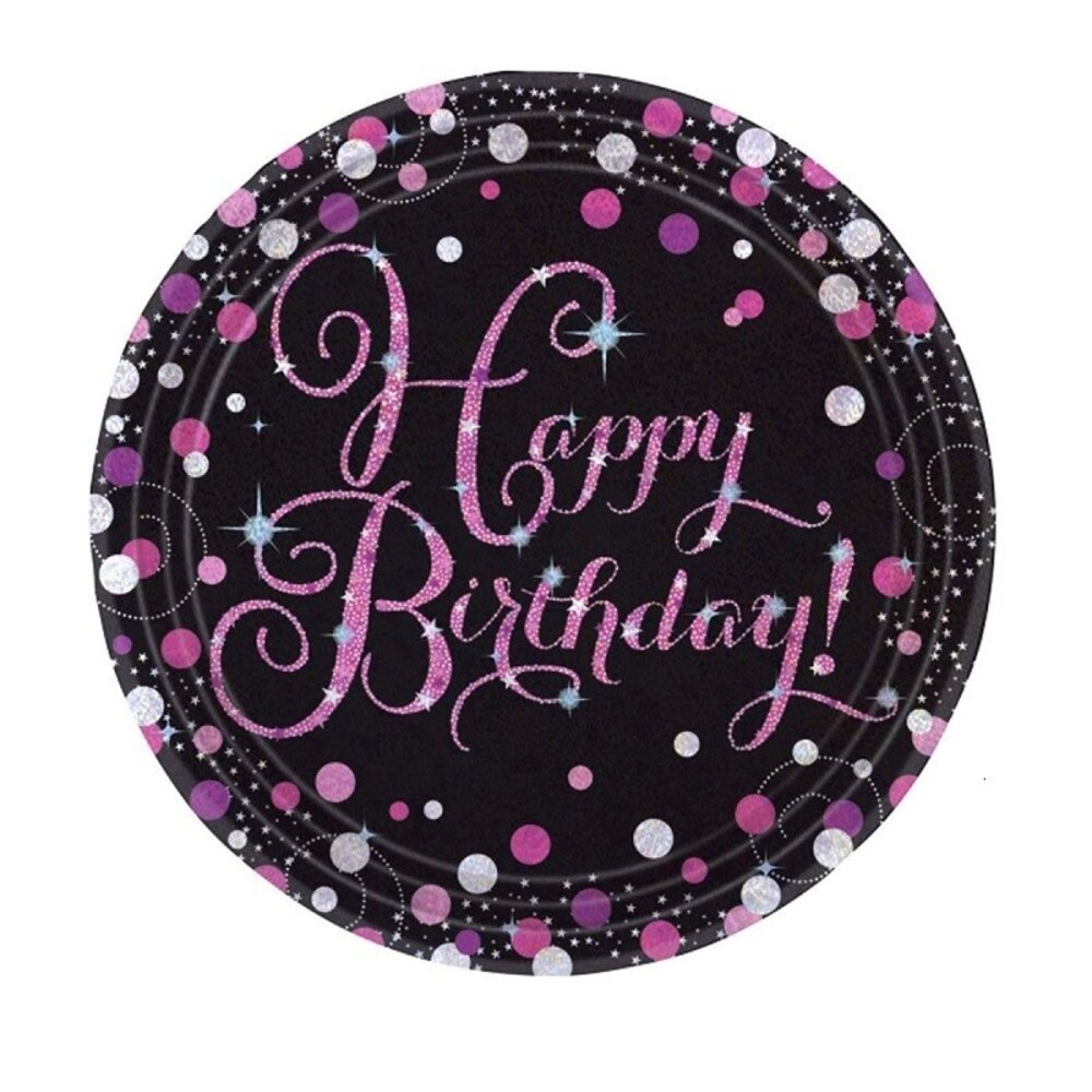 Amscan Teller Happy Birthday Sparkling Pink 23cm | 8 Stück Amscan Teller Happy Birthday Sparkling Pink 23cm | 8 Stück