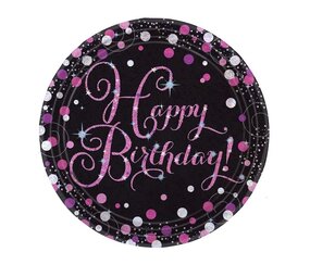 Amscan Teller Happy Birthday Sparkling Pink 23cm | 8 Stück Amscan Teller Happy Birthday Sparkling Pink 23cm | 8 Stück