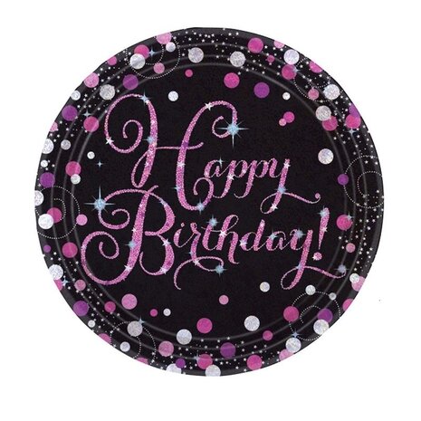 Amscan Plates Happy Birthday Sparkling Pink 23cm | 8 pieces Amscan Plates Happy Birthday Sparkling Pink 23cm | 8 pieces
